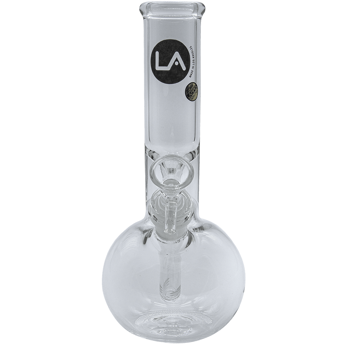 Front view of the Baller Bubble Base Bong, a clear glass water pipe with a rounded base and simple cylindrical neck.