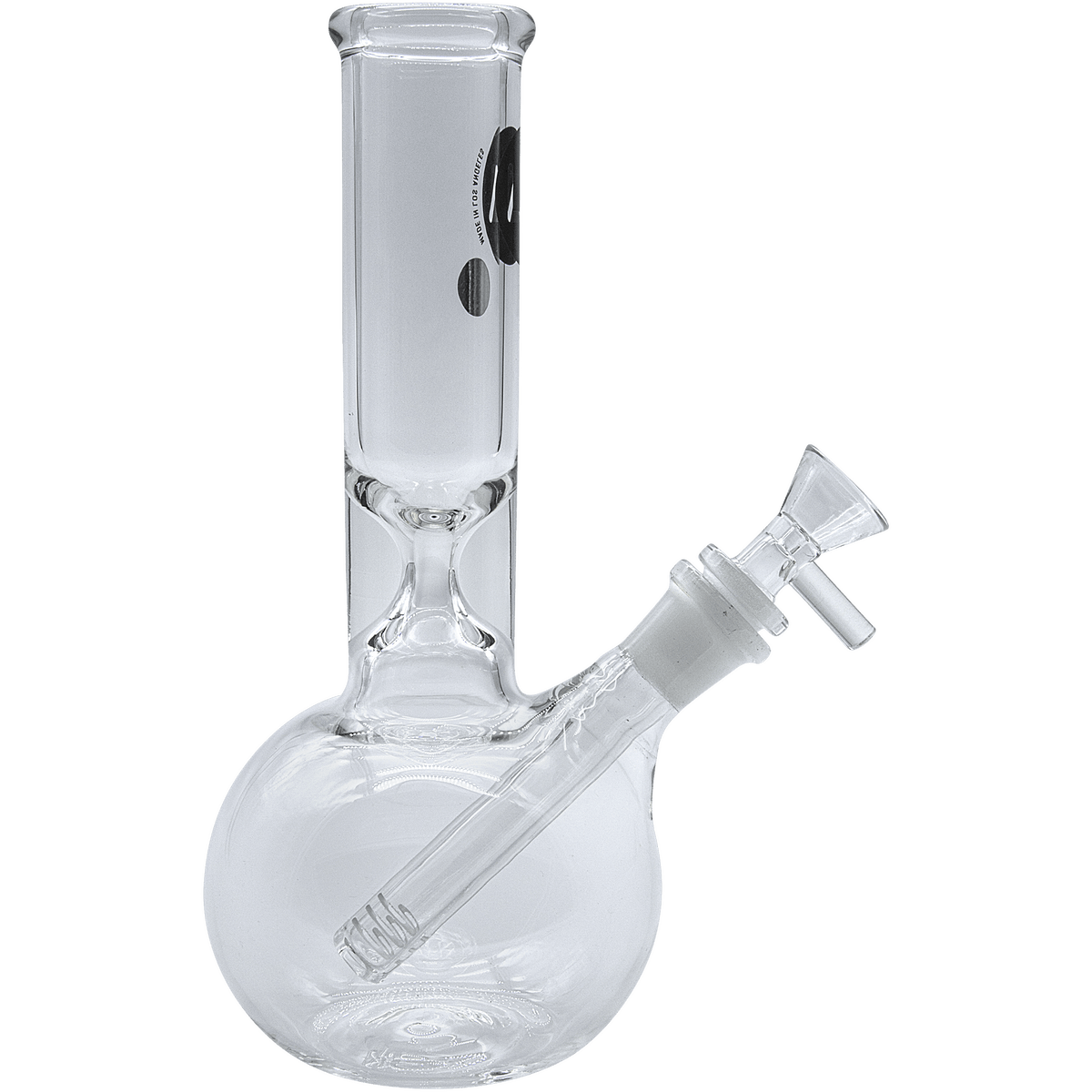 Front view of the Baller Bubble Base Bong, a clear glass water pipe with a rounded base and simple cylindrical neck.