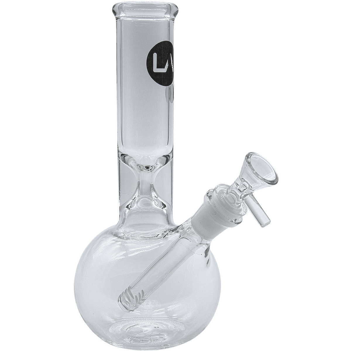 A front view of the Baller Bubble Base Bong, showing the clear glass base and curved neck against a plain white background.