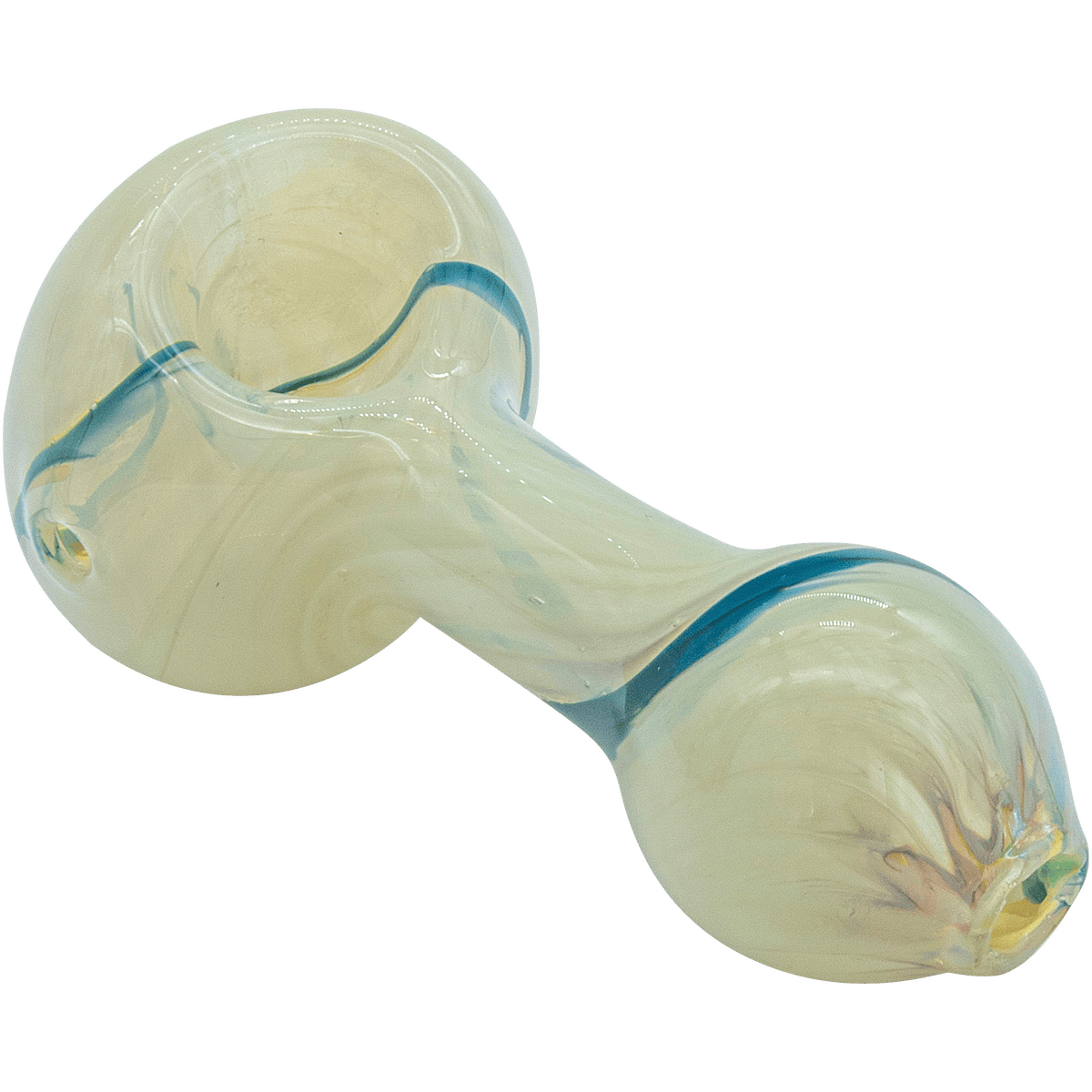 A close-up, angled view of the Bone White Color Spoon Pipe, showcasing its smooth, curved design and pale coloration.