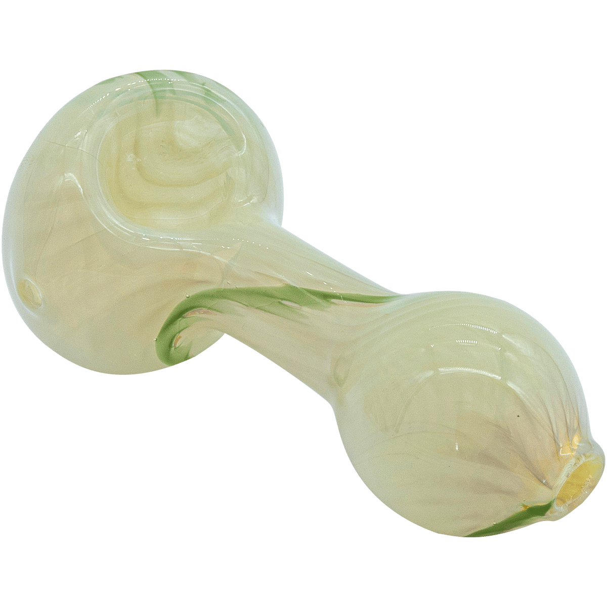 A side view of the Bone White Color Spoon Pipe, showcasing its curved design and smooth, polished surface.