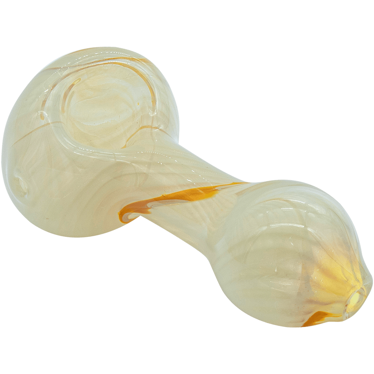 A close-up, angled view of the Bone White Color Spoon Pipe, showing its curved form and smooth, glossy finish.
