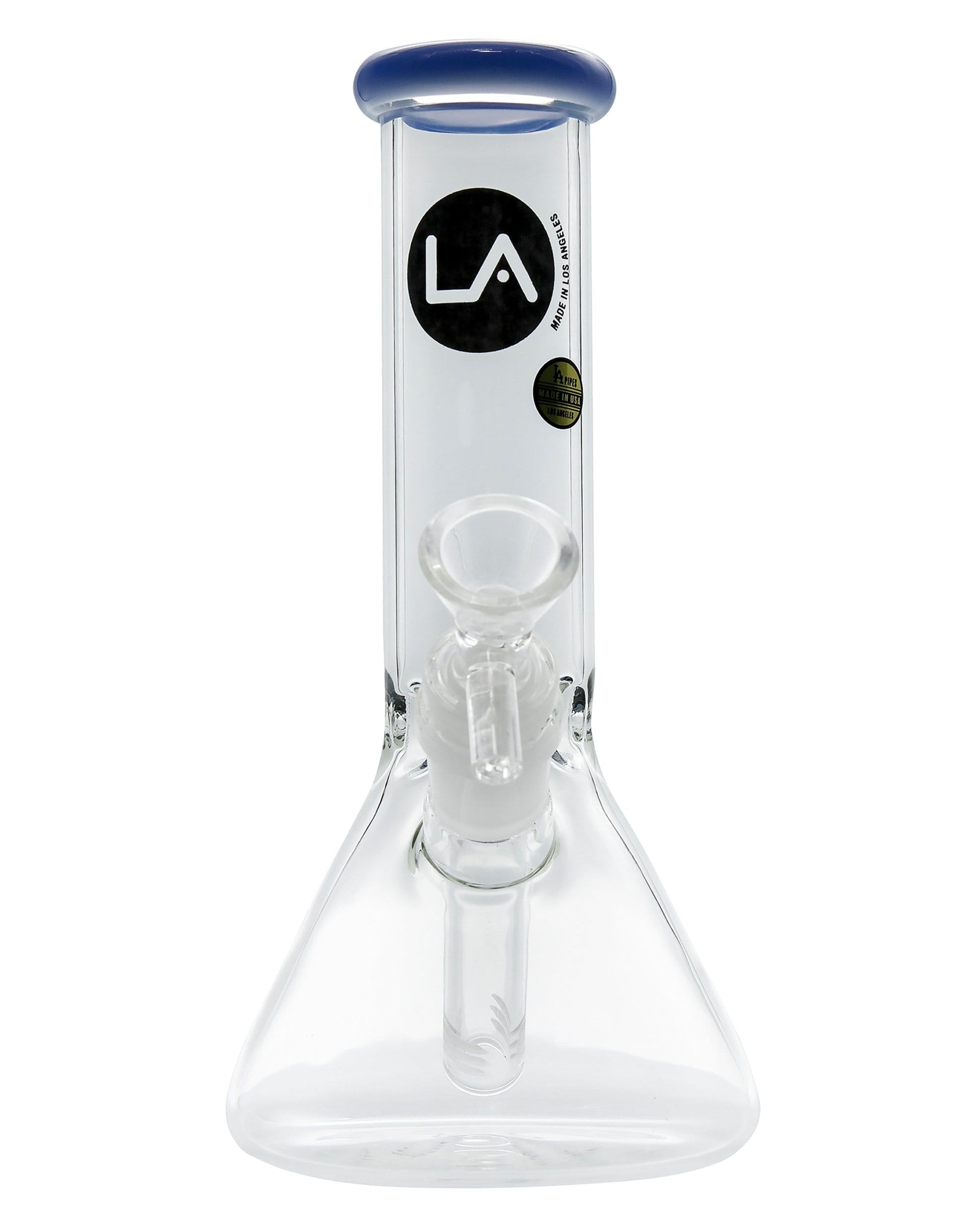 Front view of the Color Accented Mini Beaker Bong, displaying a clear glass beaker with a colored accent around the mouth.