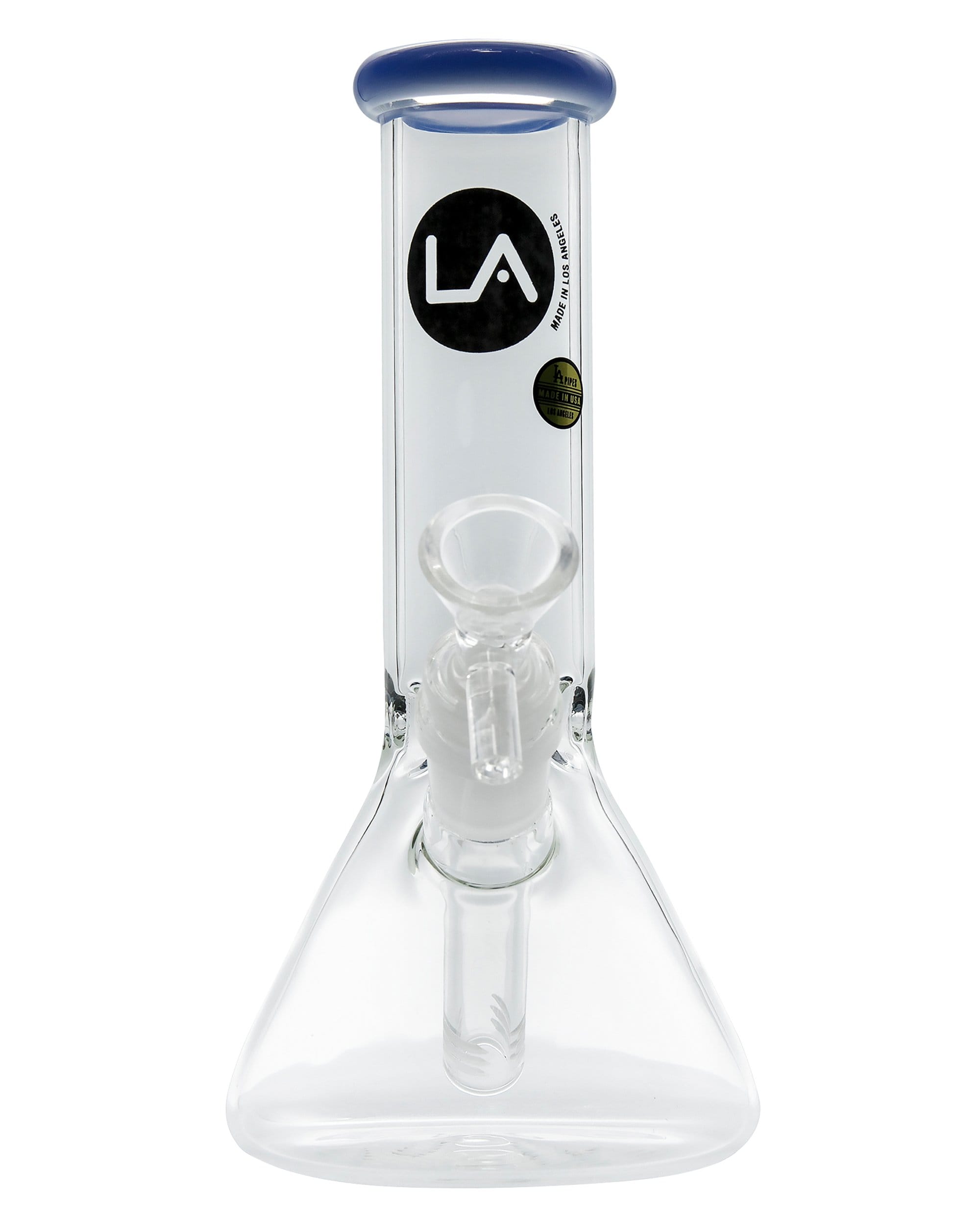 Front view of the Color Accented Mini Beaker Bong, displaying a clear glass beaker with a colored accent around the mouth.