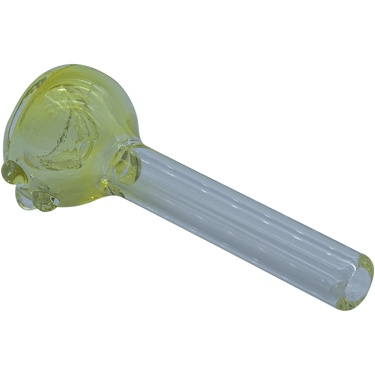 A side view of the Fumed Snapper Bowl Pull-Stem Slide, showing the translucent glass and curved design.