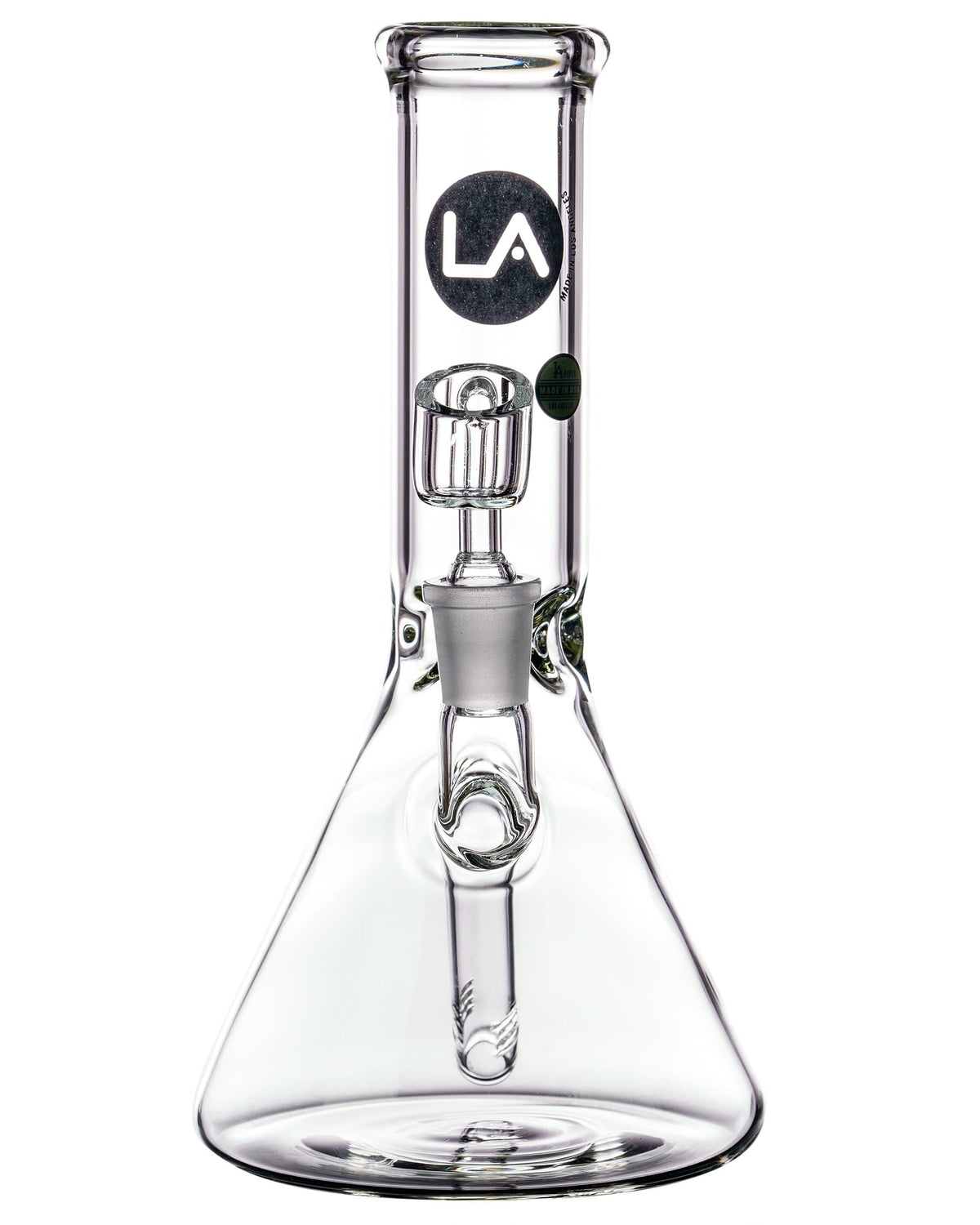 Front view of the Heavy Mini Beaker Dab Rig, a clear glass rig with a wide base and a small joint.