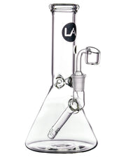 Front view of the Heavy Mini Beaker Dab Rig, a clear glass rig with a wide base and curved neck.
