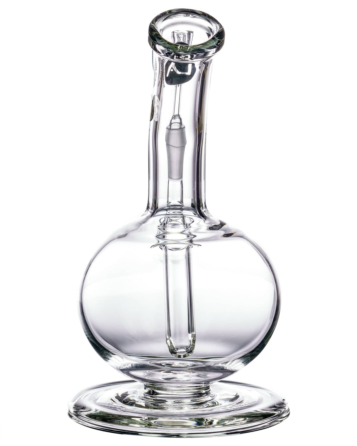 Front view of the Heavy Mini Pedestal Dab Rig, a clear glass rig with a wide base and simple, elegant design.