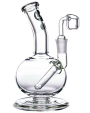 Front view of the Heavy Mini Pedestal Dab Rig, showcasing its clear glass construction and small, pedestal base.