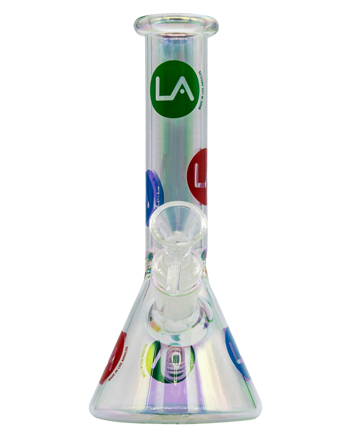 A studio shot of the Iridescent Champagne Glass Disco Beaker, showing its rounded shape and reflective surface against a plain white backdrop.