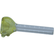 A side view of the Fumed Snapper Bowl Pull-Stem Slide, showcasing its clear glass construction and curved stem.
