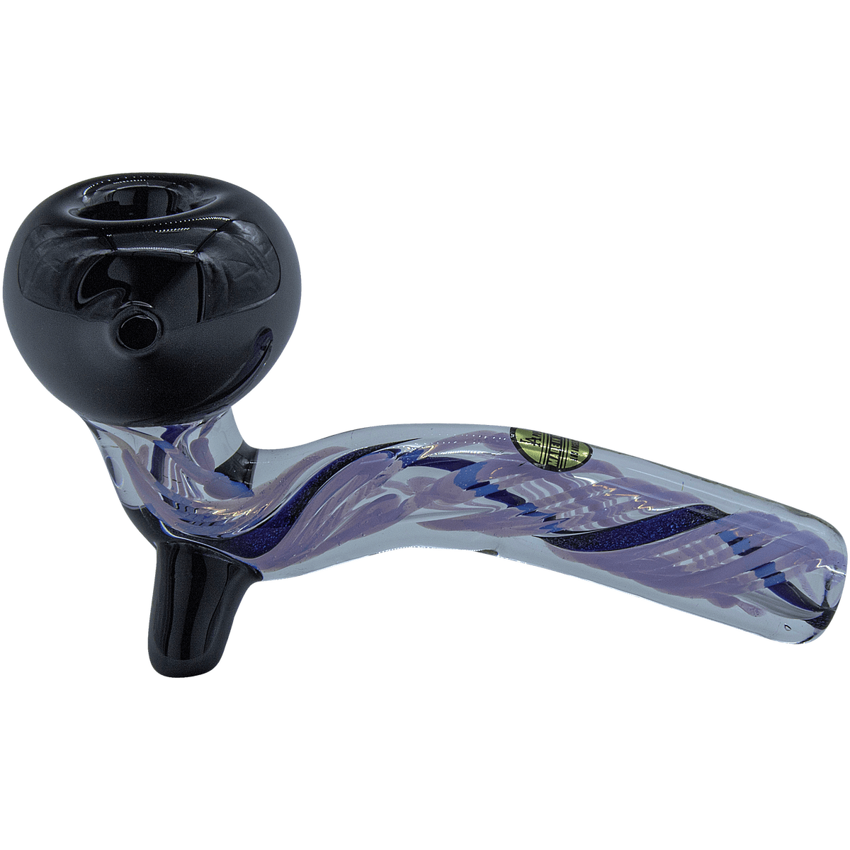 A three-quarter view of the Galactic Storm Slime & Dichro Sherlock Pipe, showcasing its swirling, colorful glass design.