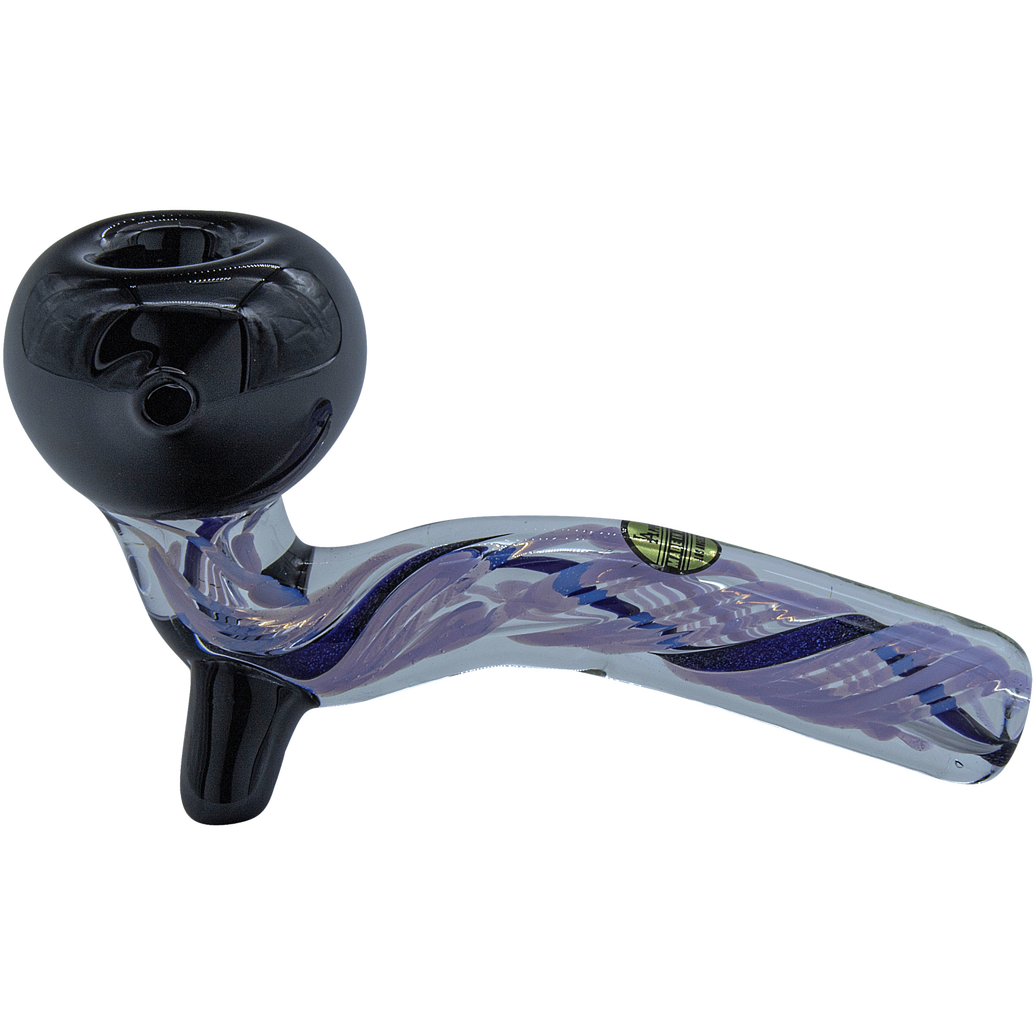 A three-quarter view of the Galactic Storm Slime & Dichro Sherlock Pipe, showcasing its swirling, colorful glass design.