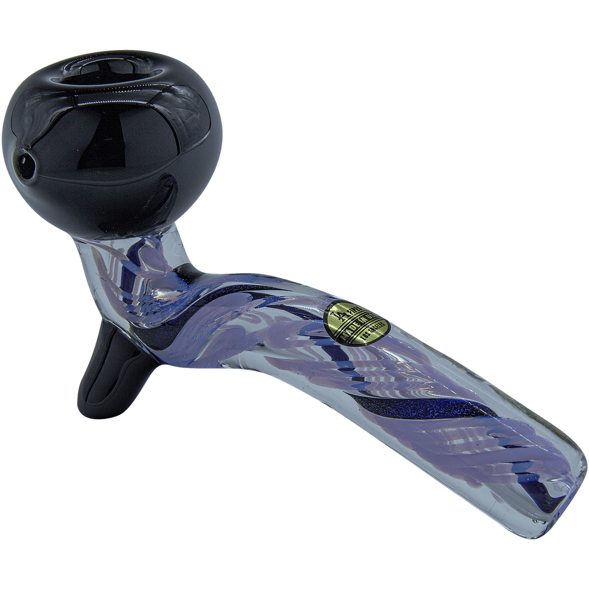 A three-quarter view of the Galactic Storm Slime & Dichro Sherlock Pipe, showcasing its swirling, colorful glass design.
