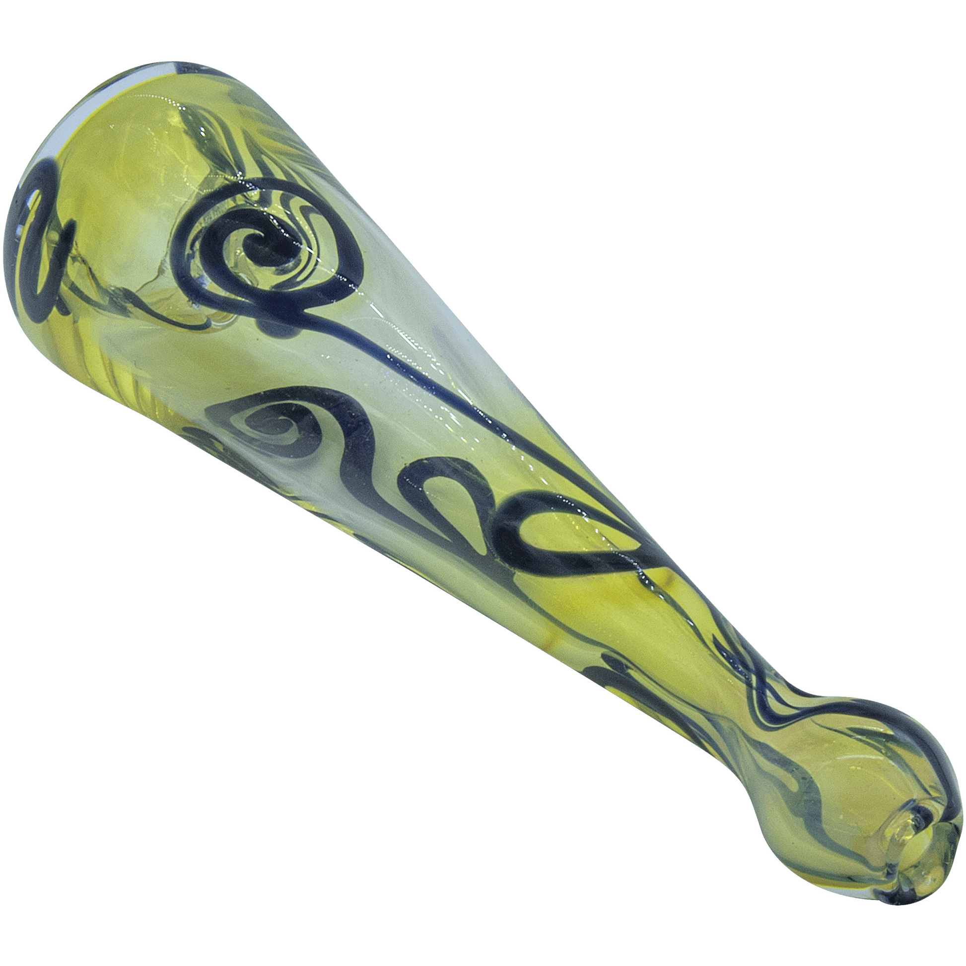 A close-up, angled view of the Inside-Out Funnel Chillum herb pipe, showing its green glass construction.
