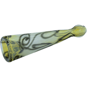 A slightly angled view of the Inside-Out Funnel Chillum herb pipe, featuring a green glass design.