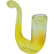 A slightly angled view of “The Calabash” Fumed Glass Sherlock pipe, showcasing its curved form and translucent glass.