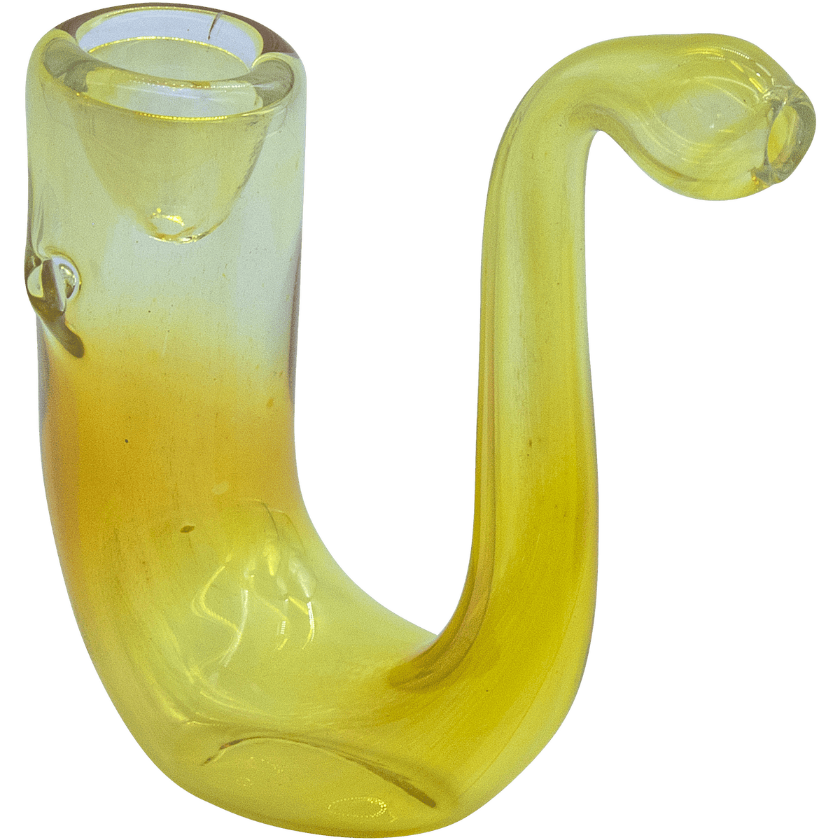 A detailed side view of “The Calabash” Fumed Glass Sherlock pipe, showcasing its curved form and subtle fume detailing.