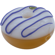 Front view of the “Frosted Donut” Glass Pipe, showcasing its colorful, swirled glass design against a plain white backdrop.