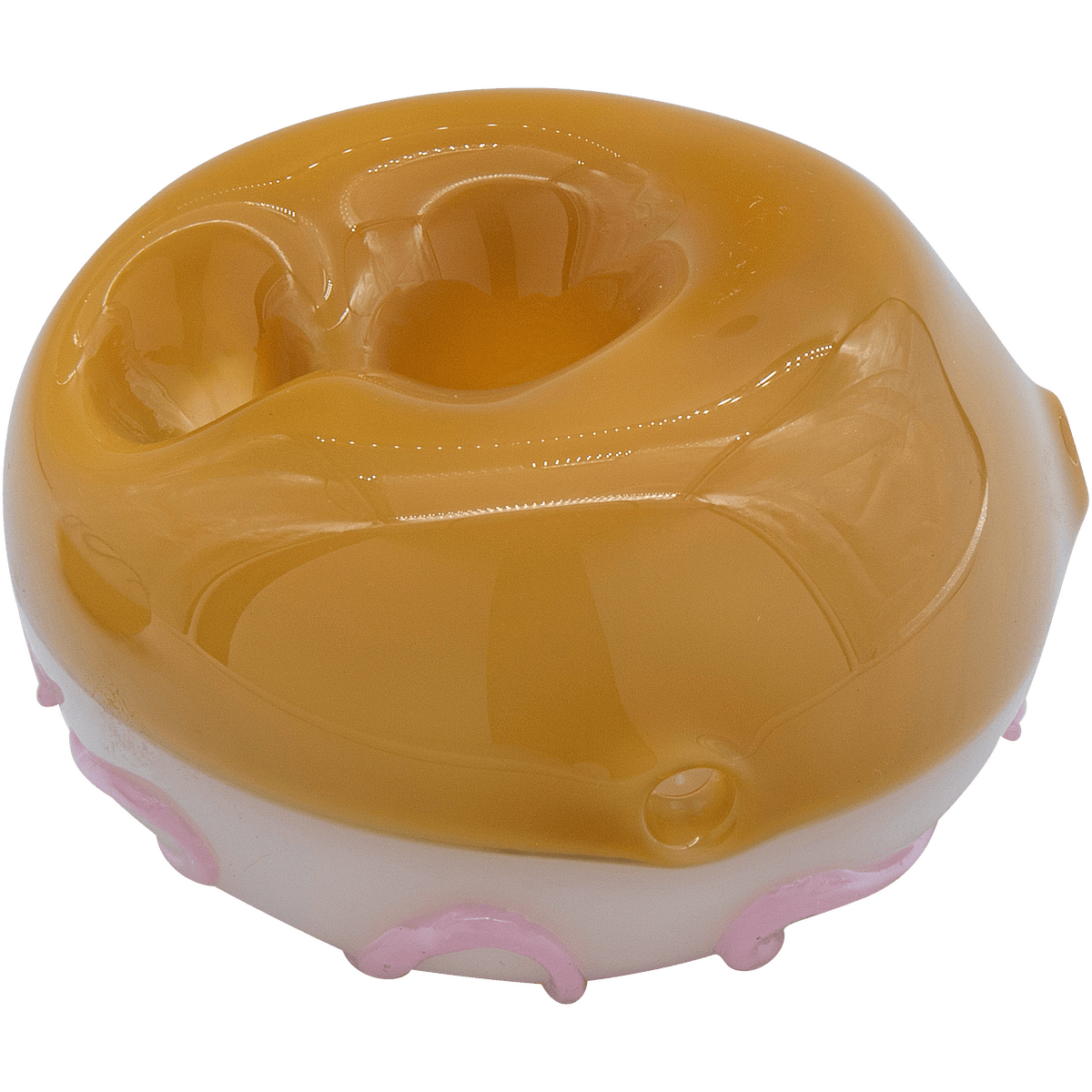 Front view of the "Frosted Donut" Glass Pipe, resembling a glazed donut with a subtly textured surface and rounded form.