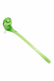 Angled close-up of a translucent green LA Pipes "The Gandalf" Pipe shown diagonally on a white background, highlighting its bulbous bowl and long stem.