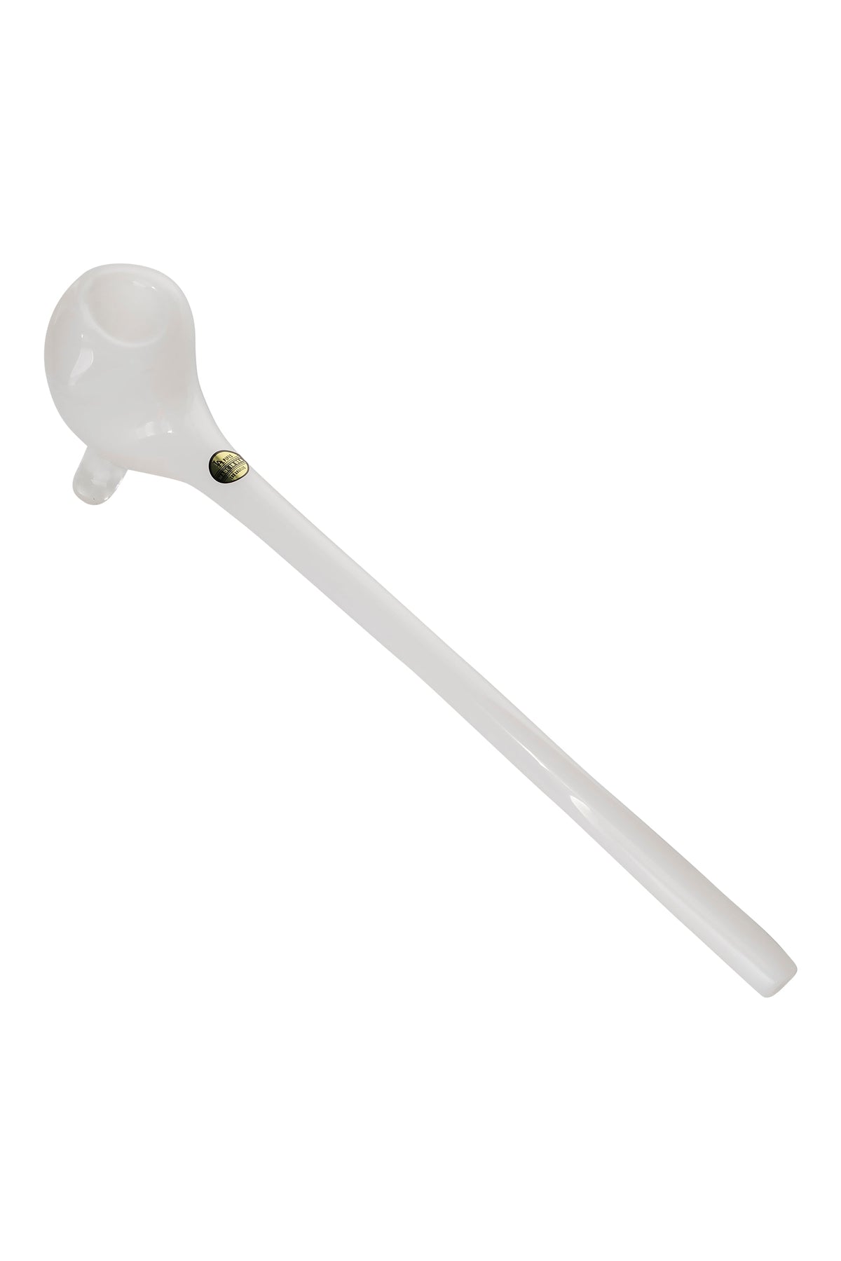 Diagonal close-up of the black LA Pipes "The Gandalf" Pipe showing the rounded bowl, angled stem and small gold logo on a white background