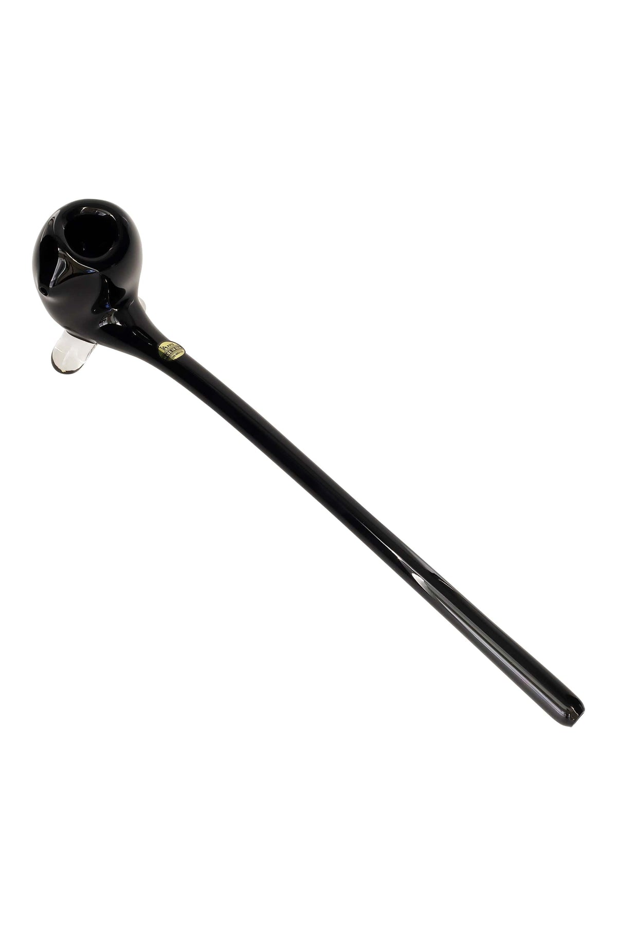 Diagonal studio view of the black LA Pipes "The Gandalf" Pipe with its round bowl and long slender stem on a white background
