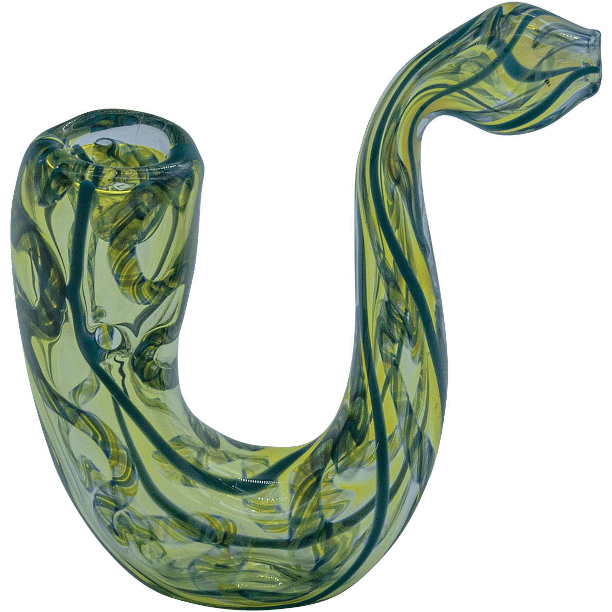 A side view of "The Gentleman's Sherlock" Sherlock Pipe, showcasing its curved green and clear glass design.
