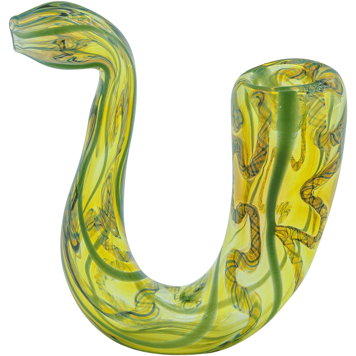 A slightly angled view of “The Gentleman’s Sherlock” Sherlock Pipe in a pale green glass with swirling patterns.