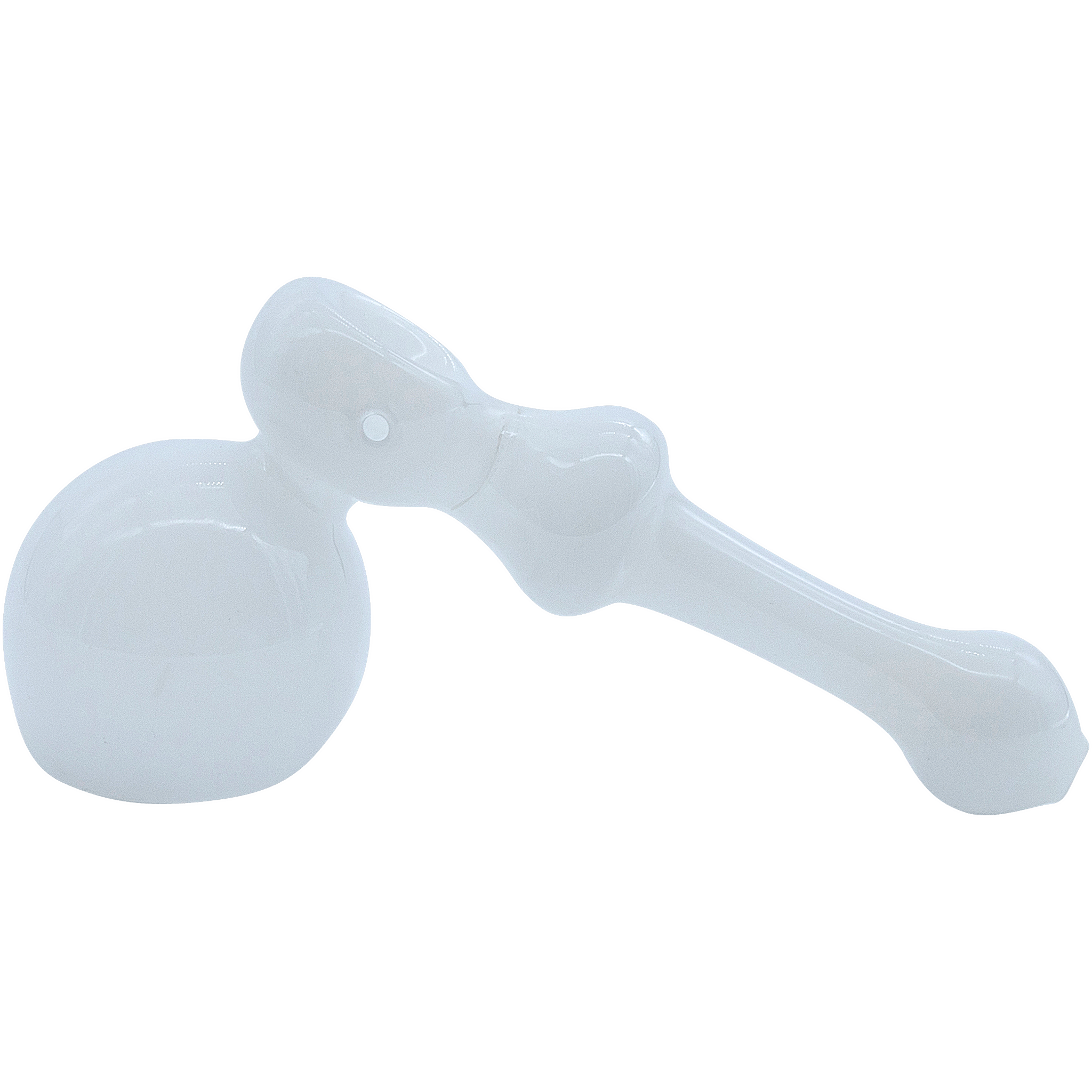 Front view of the "Ivory Hammer" Glass Hammer Bubbler Pipe, showcasing its clear glass construction and hammer-shaped design.