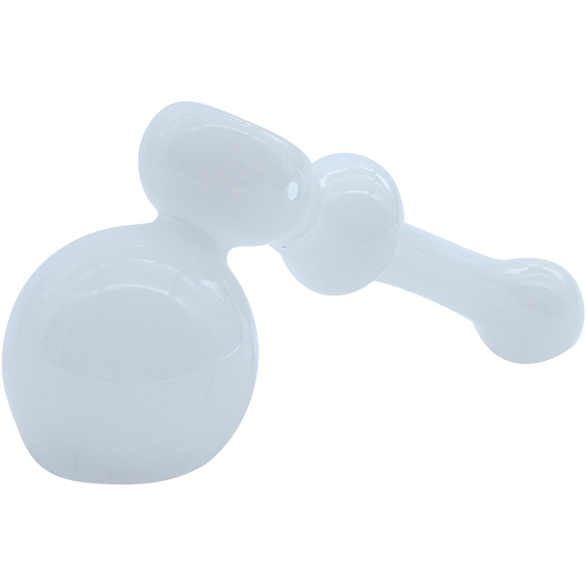 A side view of the "Ivory Hammer" Glass Hammer Bubbler Pipe, showcasing its smooth, sculpted glass form.