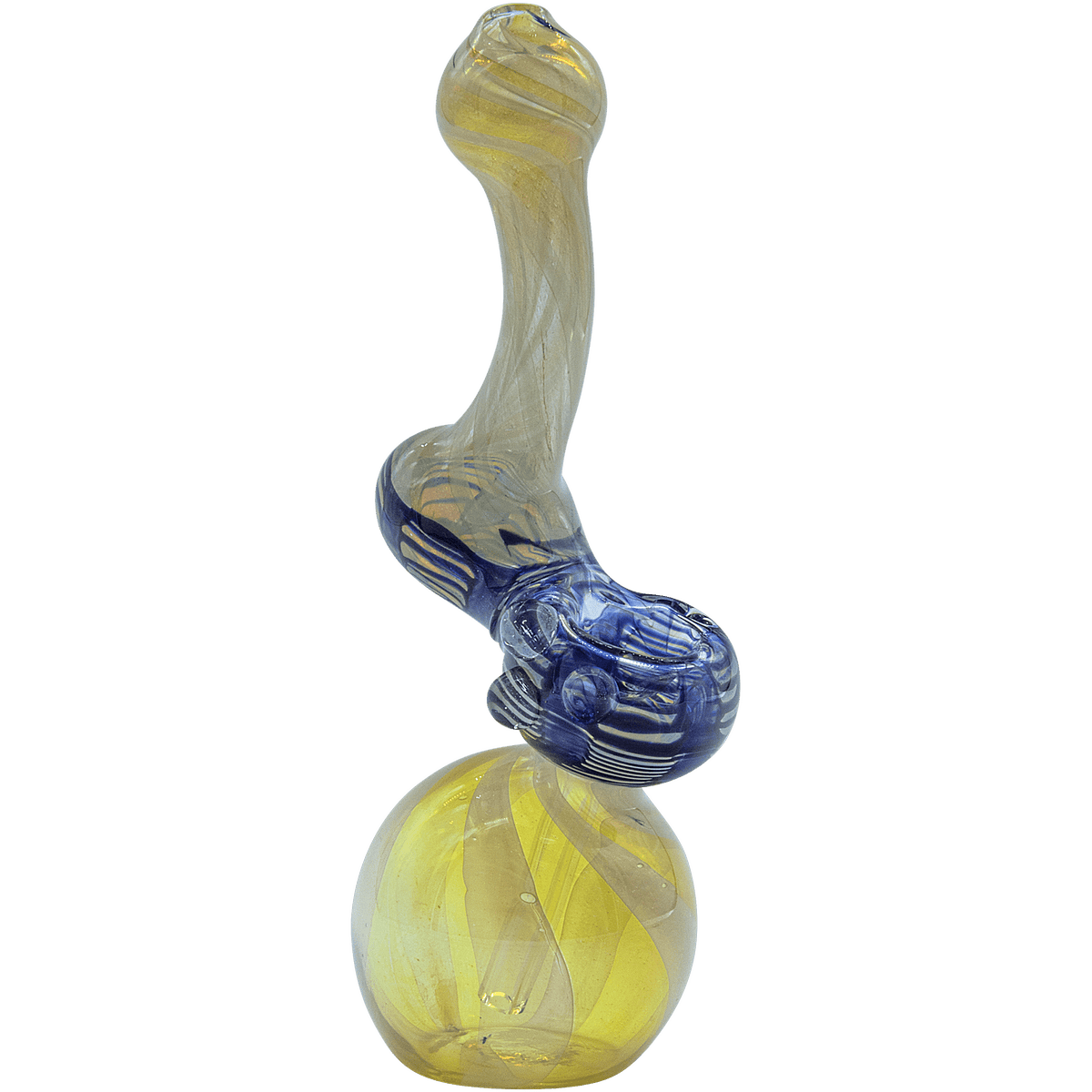 A front view of the “Rake Bubb” Fumed Sherlock Bubbler Pipe, showcasing its curved form and subtle fume detailing.