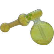 A close-up, angled view of the "Silver Hammer" Fumed Hammer Bubbler Pipe, showcasing its green-tinted glass and rounded form.