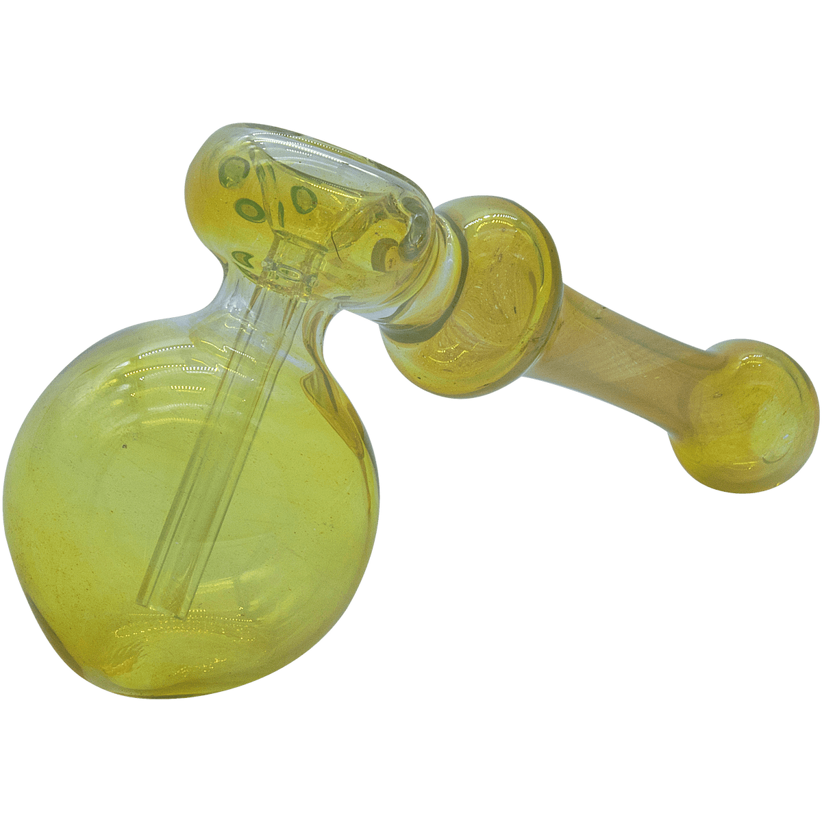 A studio shot of “The Silver Hammer” Fumed Hammer Bubbler Pipe, displaying its smooth, glass form and fumed finish.