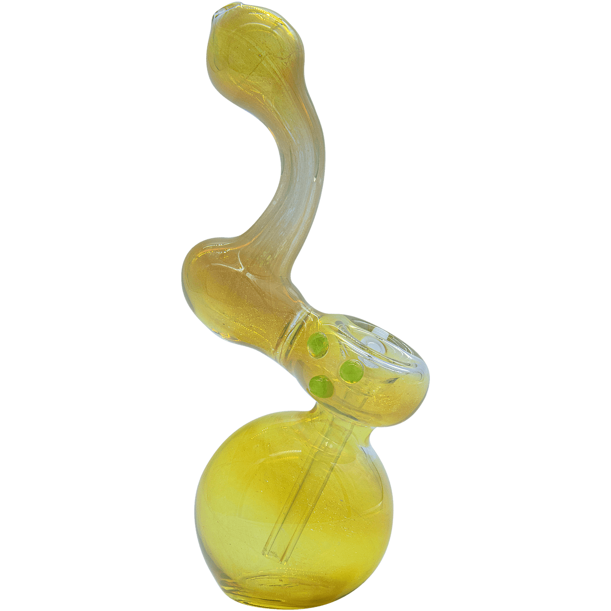 A three-quarter view of the “Silver Sherlock” Fumed Sherlock Bubbler Pipe, showcasing its curved form and translucent glass.