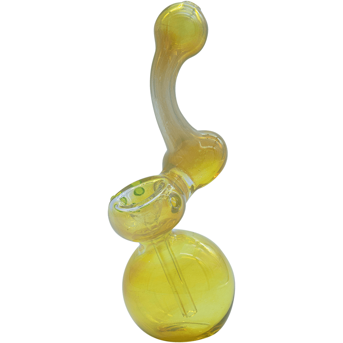 A side view of the “Silver Sherlock” Fumed Sherlock Bubbler Pipe, showcasing its curved form and transparent glass.