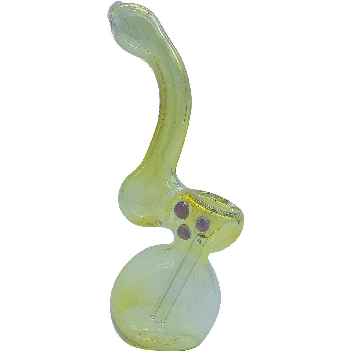 A three-quarter view of the “Silver Sherlock” Fumed Sherlock Bubbler Pipe, displaying its curved form and translucent glass.