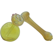 A side view of the "Silver Sidecar" Fumed Hammer Sidecar Pipe, showcasing its curved form and smoky glass finish.