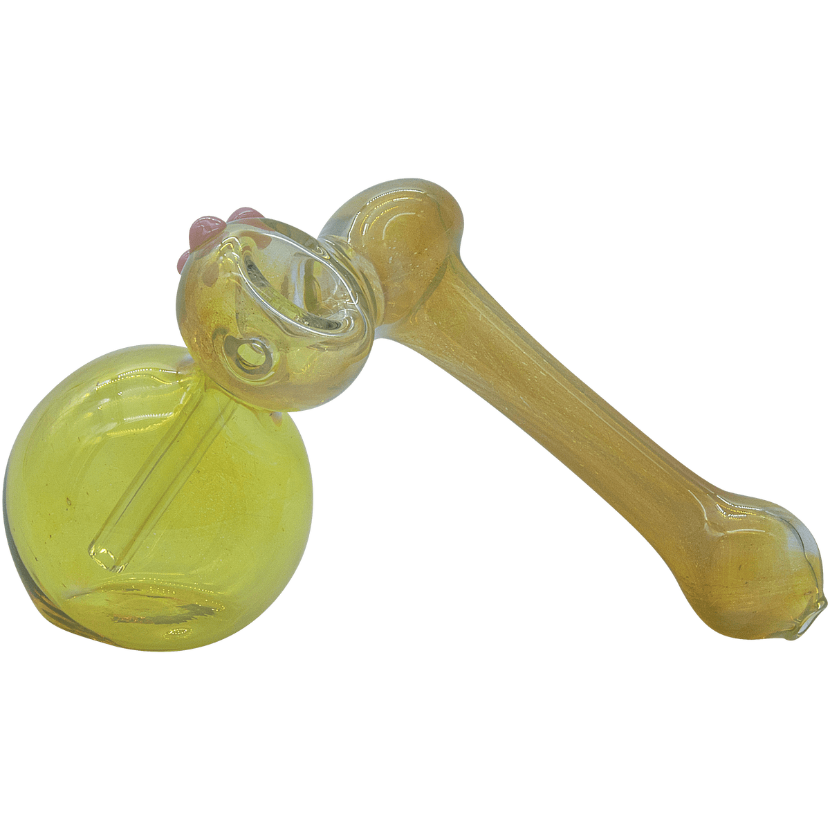 A side view of the "Silver Sidecar" Fumed Hammer Sidecar Pipe, showcasing its curved form and smoky glass finish.