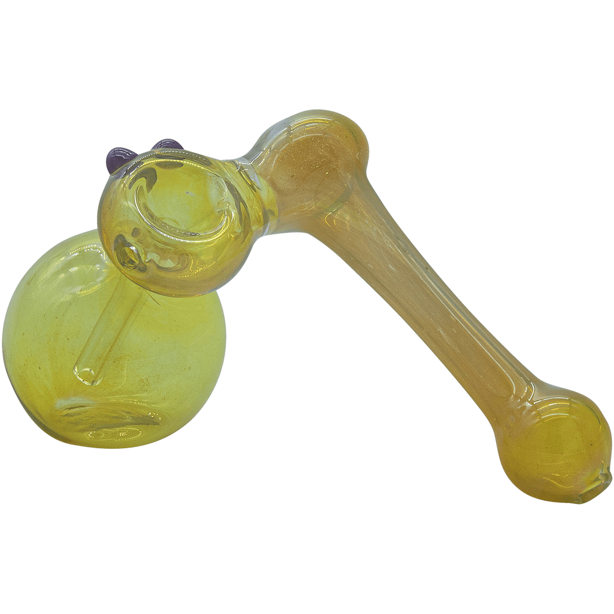 A three-quarter view of the “Silver Sidecar” Fumed Hammer Sidecar Pipe, showing the curved glass design with a light fume.