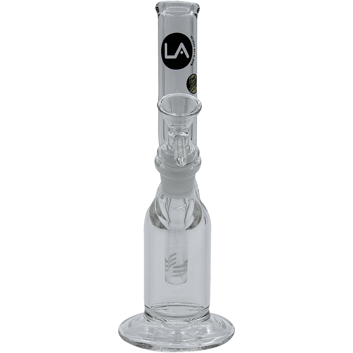 Front view of “The Zig” Straight Zong Style Bong, a clear glass water pipe with a simple, cylindrical shape.