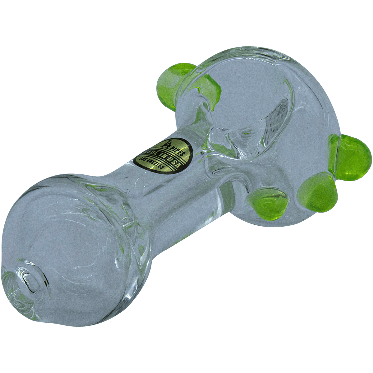 A studio shot of the Thick Glass Spoon Pipe, angled to showcase its curved form and glossy finish against a plain white background.