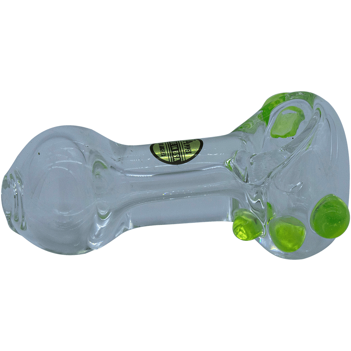 A side view of the Thick Glass Spoon Pipe, showcasing its curved shape and clear glass construction.