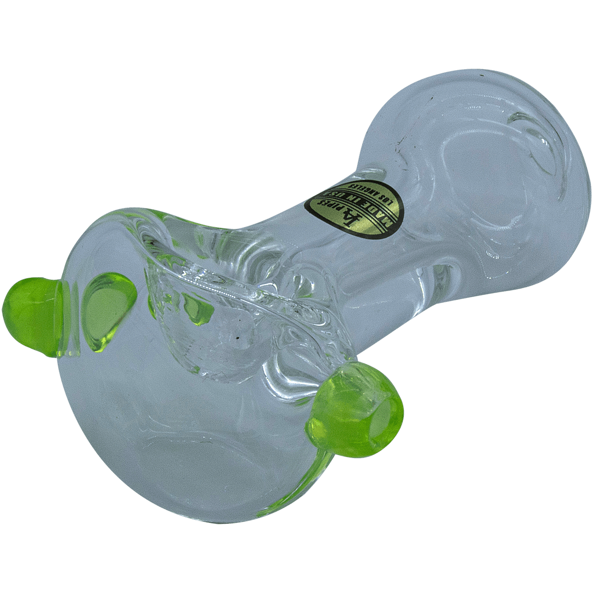 A side view of the Thick Glass Spoon Pipe, showing its curved shape and translucent glass material against a plain background.