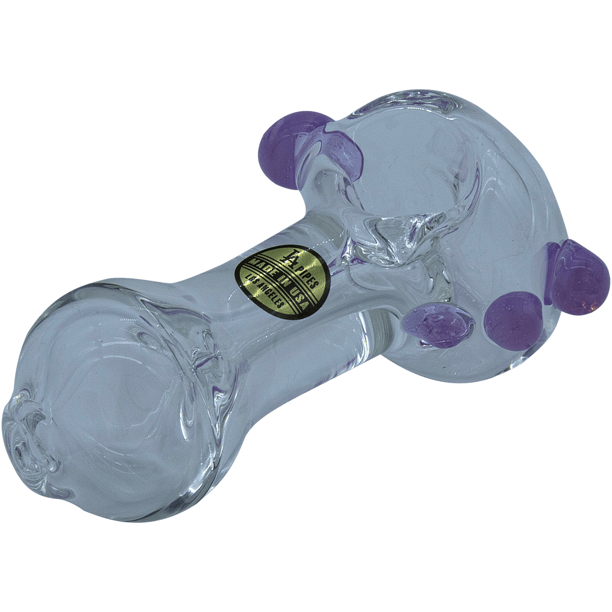 A close-up, angled view of the Thick Glass Spoon Pipe, featuring a smooth, rounded bowl and clear glass construction.