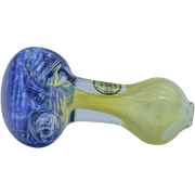 A side view of the Thick Neck Spoon Pipe, showing the colorful glass design and curved bowl.