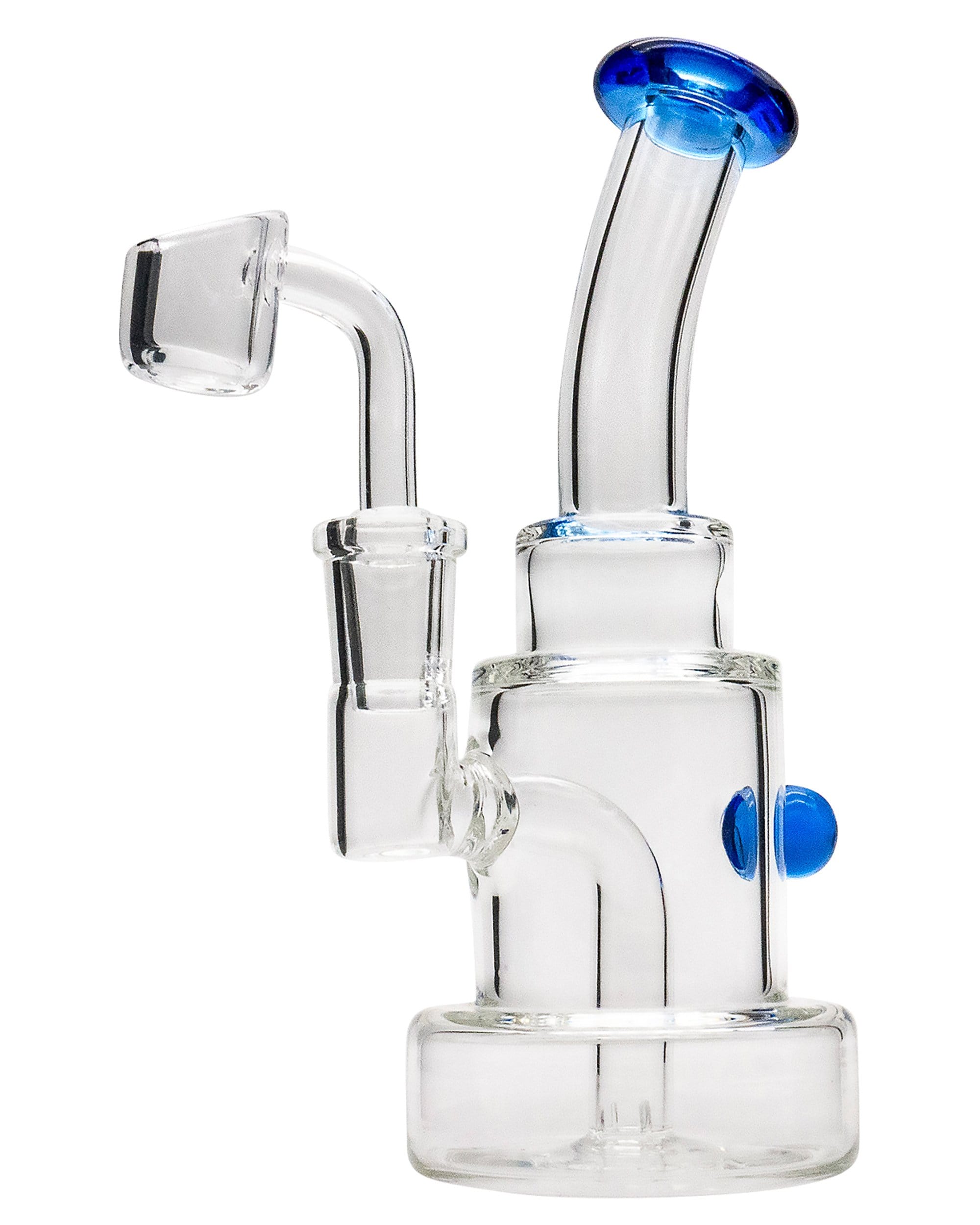 Front view of the Layer Cake Color Accented Dab Rig, showcasing its clear glass construction and colorful accents.