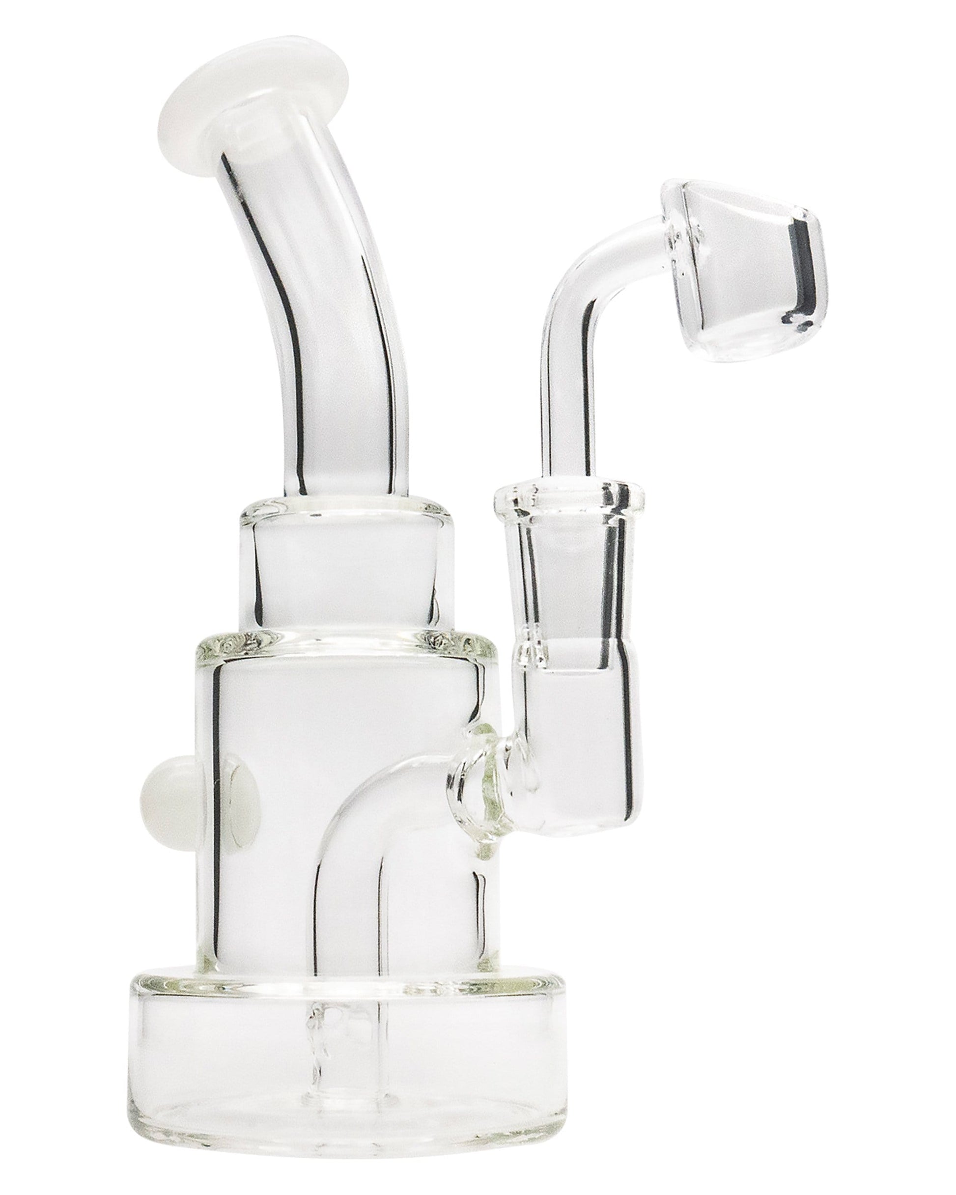 Front view of the Layer Cake Color Accented Dab Rig, showing the clear glass rig with subtle color accents and a unique layered design.