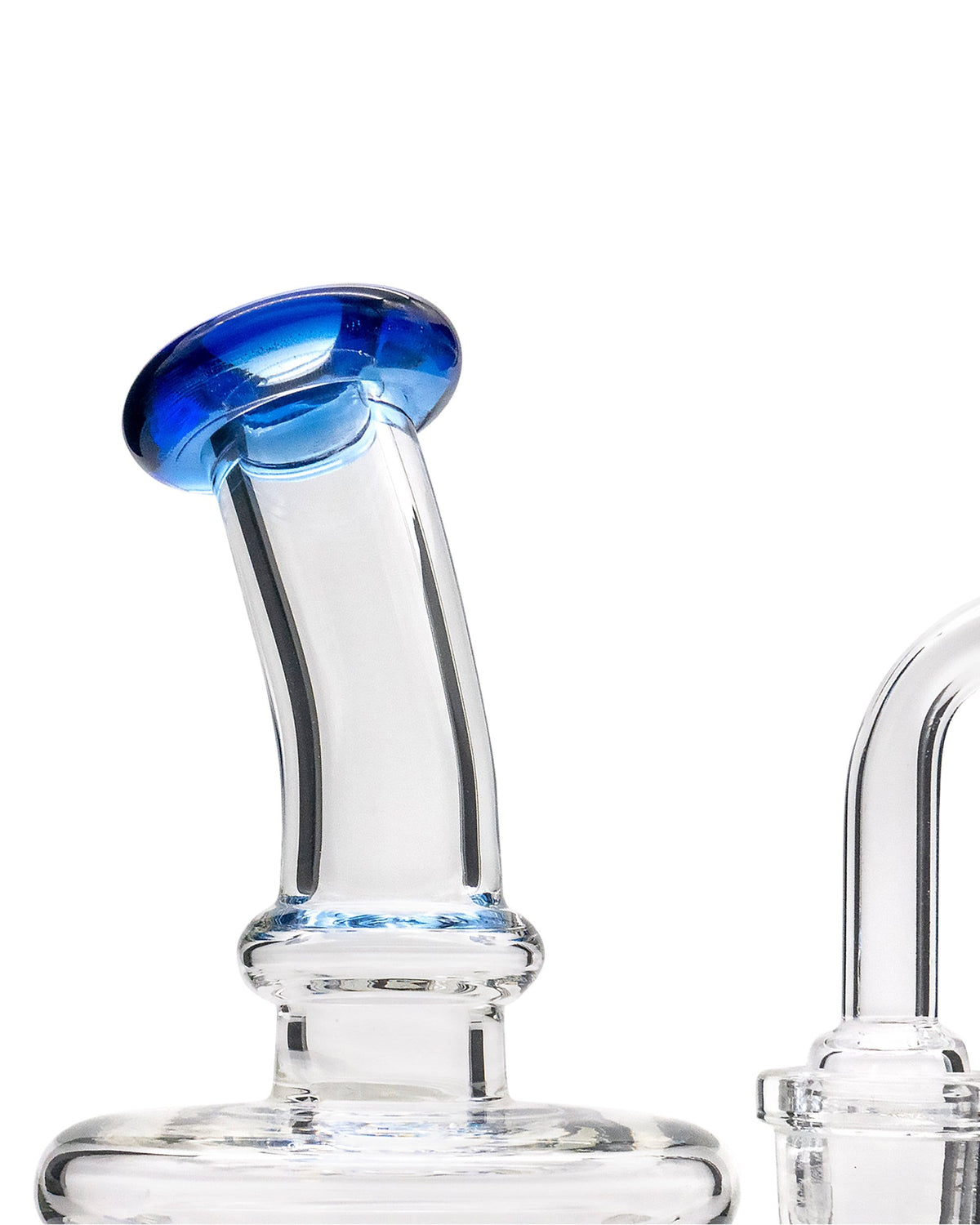 A front view of the Mini Barrel Dab Rig, displaying the clear glass construction and unique cylindrical shape.