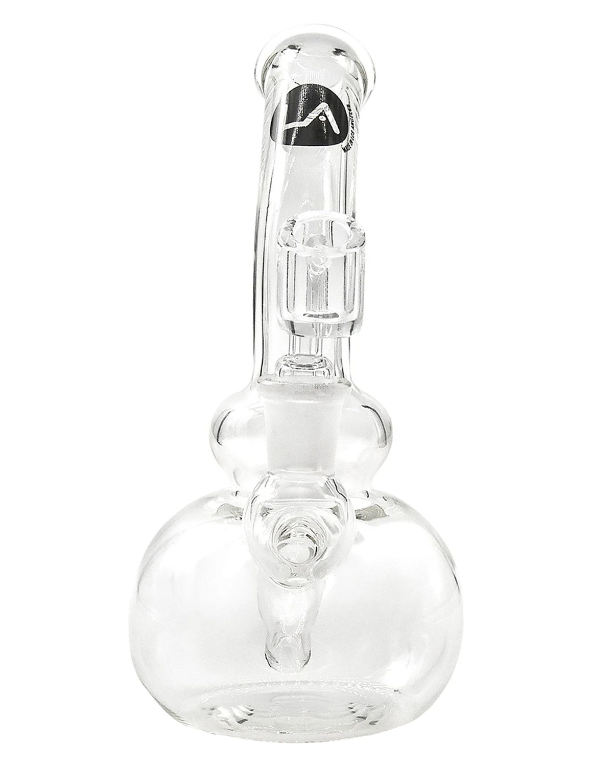 A front view of the Mini Bubble Beaker Rig, a clear glass piece with a rounded base and simple cylindrical neck.
